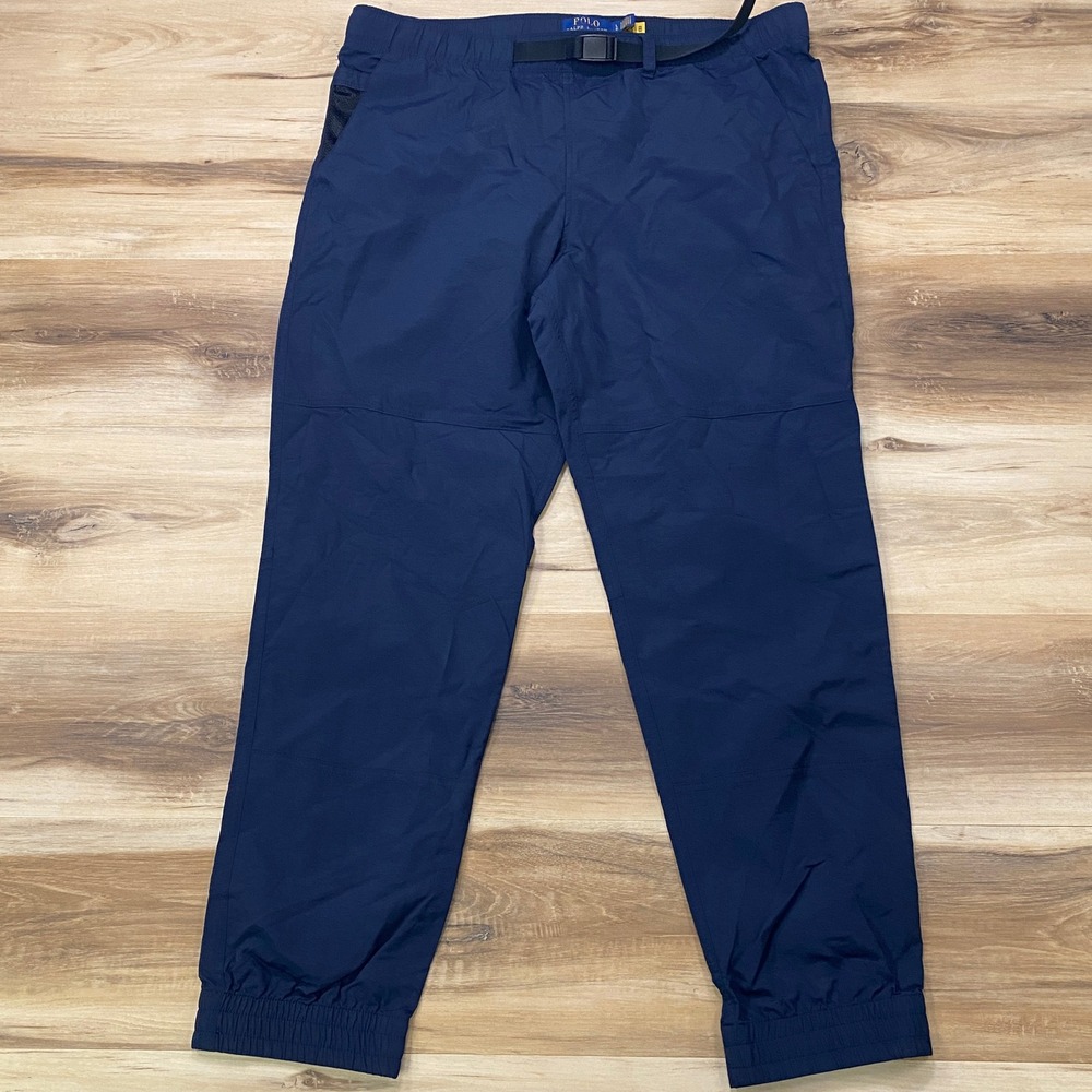 Polo Ralph Lauren Performance Joggers LG Hiking Belted Nylon Navy Blue Pants